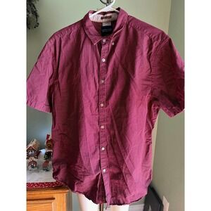 Denim & Flower Shirt Men's Maroon with White Dots Button Up Long Sleeve XL Slim
